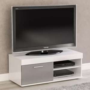 Edged High Gloss TV Stand Small In Grey And White - UK