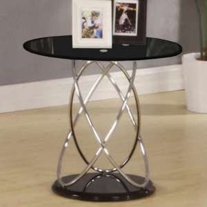 Einav Black Glass Lamp Table Round With High Gloss Base - UK