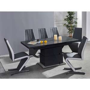 Elgin Convertible Black Gloss Dining Table 6 Gia Black Chairs - UK
