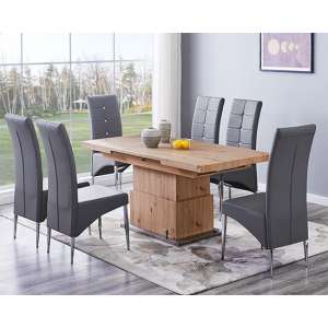 Elgin Convertible Sonoma Oak Dining Table 6 Vesta Grey Chairs - UK