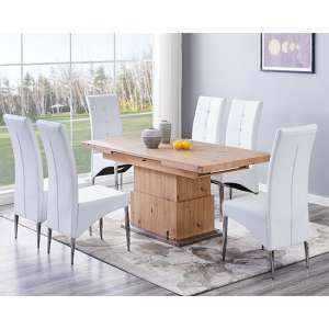 Elgin Convertible Sonoma Oak Dining Table 6 Vesta White Chairs - UK