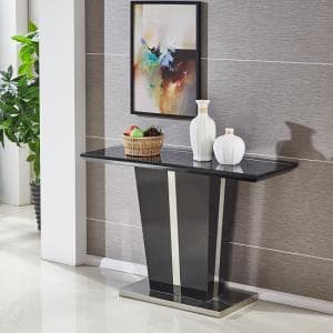 Memphis High Gloss Console Table In Black With Glass Top - UK