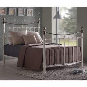 Elizabeth Ivory Metal Double Bed With Brushed Brass Finials - UK