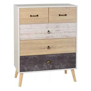 Noein Tall Chest Of Drawers In White And Distressed Effect - UK