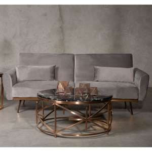 Eltanin Upholstered Velvet Sofa Bed With Gold Legs In Grey - UK