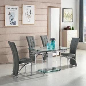 Enke Extending Glass Dining Table With 4 Ravenna Grey Chairs - UK