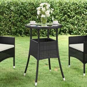 Exa Glass Top Garden Bistro Table Round In Black Poly Rattan - UK