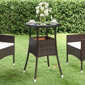 Exa Glass Top Garden Bistro Table Round In Brown Poly Rattan - UK