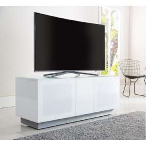 Elements Glass TV Stand With 2 Glass Doors In White - UK
