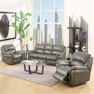 Farnham Leather 3 Seater Sofa And 2 Armchairs Suite In Grey - UK
