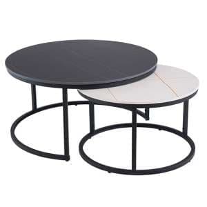 Febe Round Set Of 2 Marble Coffee Tables In Black And White - UK