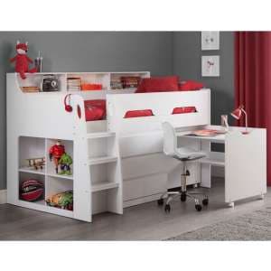 Jadiel Midsleeper Children Bed In White With Storage And Desk - UK