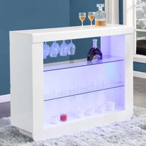 Fiesta High Gloss Bar Table Unit In White With LED Lighting - UK
