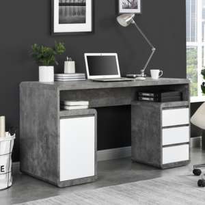 Florentine Gloss Computer Desk In White And Concrete Effect - UK