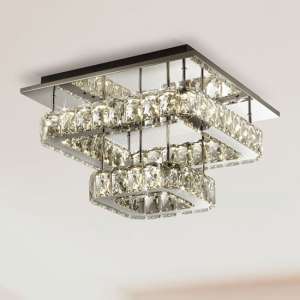 Flush LED 2 Tier Ceiling Light In Chrome With Crystal Glass - UK