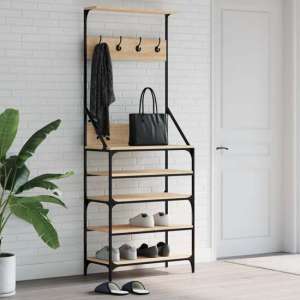 Fremont Wooden Clothes Rack With Shoe Storage In Sonoma Oak - UK