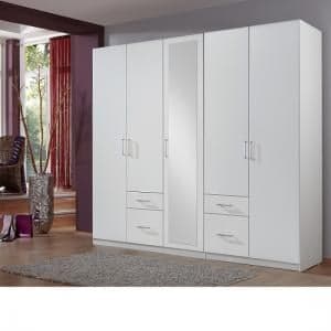 Fresh Wardrobe White 4 Doors 1 Mirror Door 4 Drawers - UK