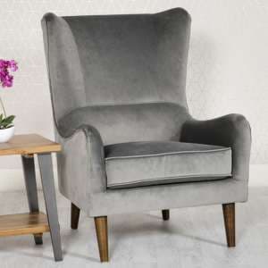 Freyton Velvet Upholstered Lounge Chair In Grey - UK