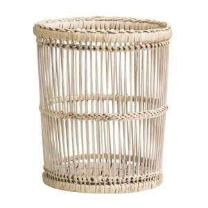 Frisco Rattan And Bamboo Washed Waste Bin In Rustic White - UK