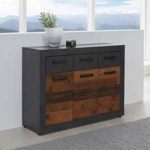 Saige Compact Wooden Sideboard In Graphite Grey And Old Wood - UK