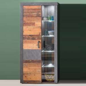 Saige Display Cabinet In Old Wood And Graphite Grey With LED - UK