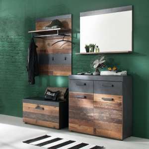 Saige Hallway Furniture Set 3 In Old Wood And Graphite Grey - UK