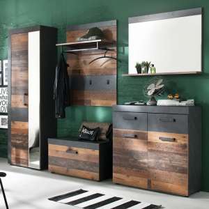 Saige Hallway Furniture Set In Old Wood And Graphite Grey - UK