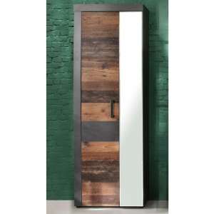 Saige Hallway Mirrored Wardrobe In Old Wood And Graphite Grey - UK