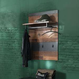 Saige Wall Mounted Coat Rack In Old Wood And Graphite Grey - UK