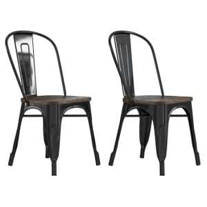 Fuzion Wooden Dining Chairs With Black Metal Frame In Pair - UK