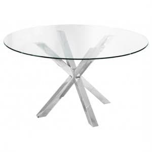 Crossley Round Glass Dining Table With Stainless Steel Legs - UK