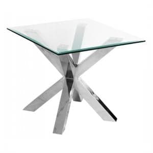Crossley Square Glass Lamp Table With Stainless Steel Legs - UK