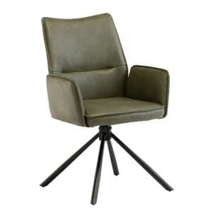 Galena Faux Leather Dining Armchair In Green With Black Legs - UK