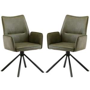 Galena Green Faux Leather Dining Armchairs In Pair - UK