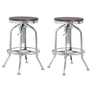 Dschubba Chrome Steel Bar Stools With Ash Wooden Seat In A Pair - UK