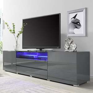 Genie Wide High Gloss TV Stand In Grey With LED Lighting - UK