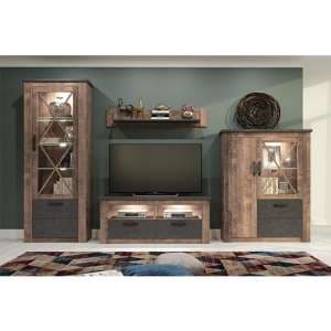 Gerald LED Living Room Furniture Set In Matera And Brown Oak - UK