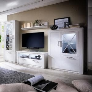 Gerald Living Room Furniture Set In White Pine With LED - UK