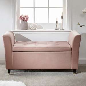 Gospel Fabric Upholstered Storage Hallway Bench In Blush Pink - UK