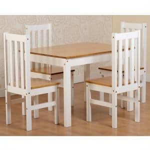 Ladkro 4 Seater Wooden Dining Table Set In White And Oak - UK