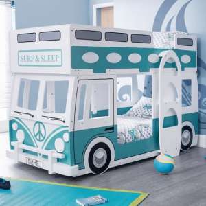 Calaminag Campervan Style Kids Bunk Bed In White And Blue - UK
