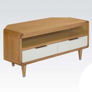 Grote Corner High Gloss TV Stand 2 Drawers In White And Oak - UK