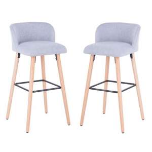 Gunning Fabric Bar Stool In Grey With Wooden Legs In A Pair - UK
