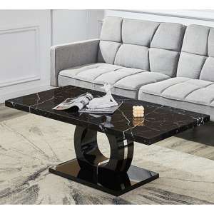 Halo High Gloss Coffee Table In Black And Milano Marble Effect - UK