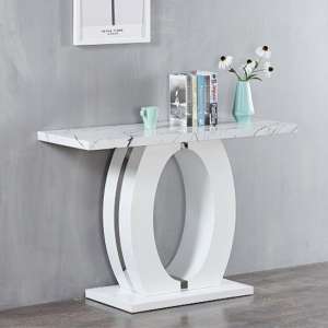 Halo High Gloss Console Table In White And Vida Marble Effect - UK