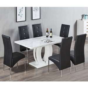 Halo Vida Marble Effect Dining Table With 6 Vesta Grey Chairs - UK