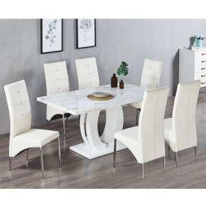 Halo Vida Marble Effect Dining Table With 6 Vesta White Chairs - UK