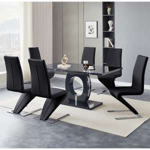 Halo Milano Effect Gloss Dining Table 6 Demi Z Black Chairs - UK