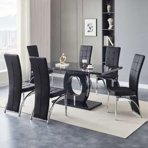 Halo Milano Effect Gloss Dining Table 6 Ravenna Black Chairs - UK