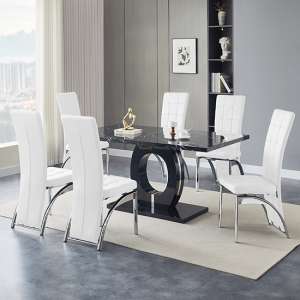 Halo Milano Effect Gloss Dining Table 6 Ravenna White Chairs - UK